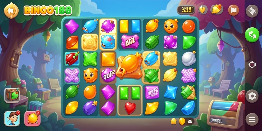 Tangkapan layar gameplay BINGO188 menunjukkan keseruan Match-3.