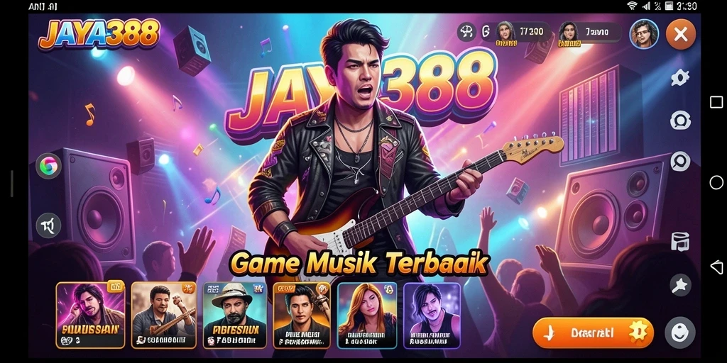 Tampilan gameplay interaktif JAYA388 dengan musik dan tantangan.
