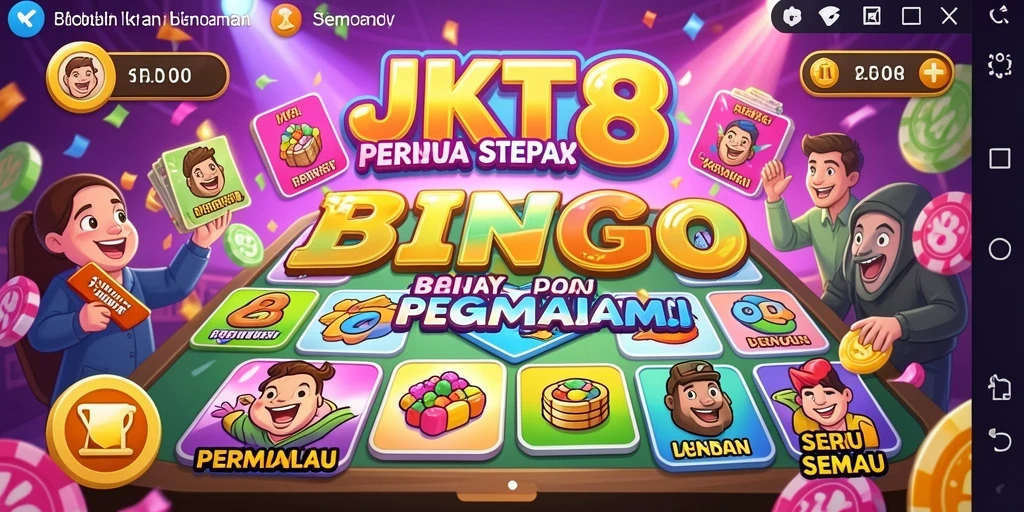 Screenshot JKT8 menampilkan keseruan permainan Bingo yang penuh warna.