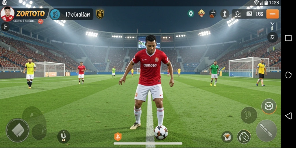 Tampilan gameplay ZORTOTO yang mendebarkan dengan aksi sepak bola yang intens.